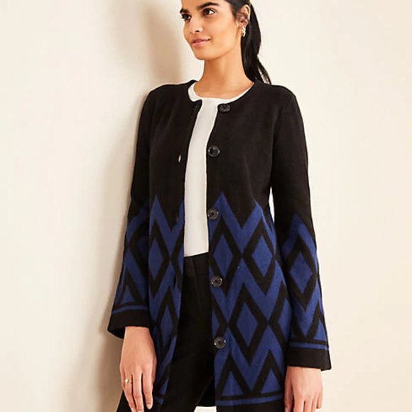 Ann Taylor NWT Diamond Jacquard Coatigan - Picture 1 of 2